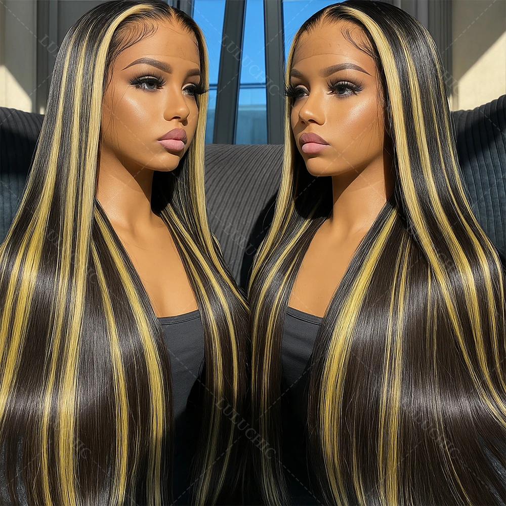 

1B/27 Balayage Highlight Wig Human Hair 13x4 Bone Straight Lace Front Wig Human Hair 30 Inch Ombre Blonde Colored Human Hair Wig