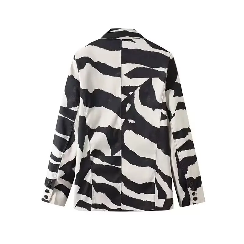 Spring Women's Zebra Pattern Blazer Black White Print Loose Fit Casual Office Wear Comfortable Fashionable