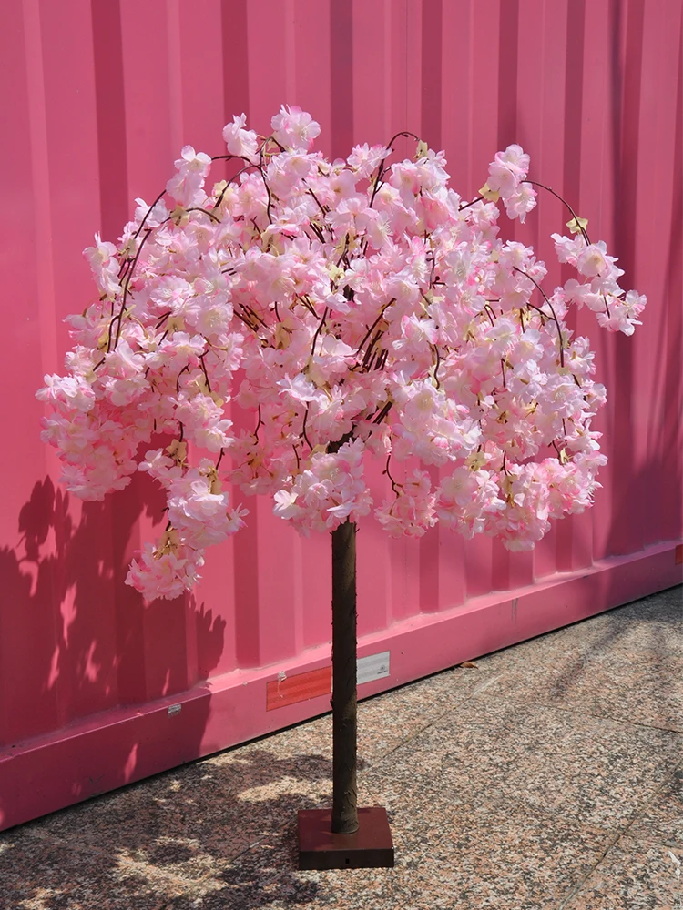 

Champagne cherry tree artificial, simulated weeping cherry tree decoration, handmade fake flowers imitation silk plant