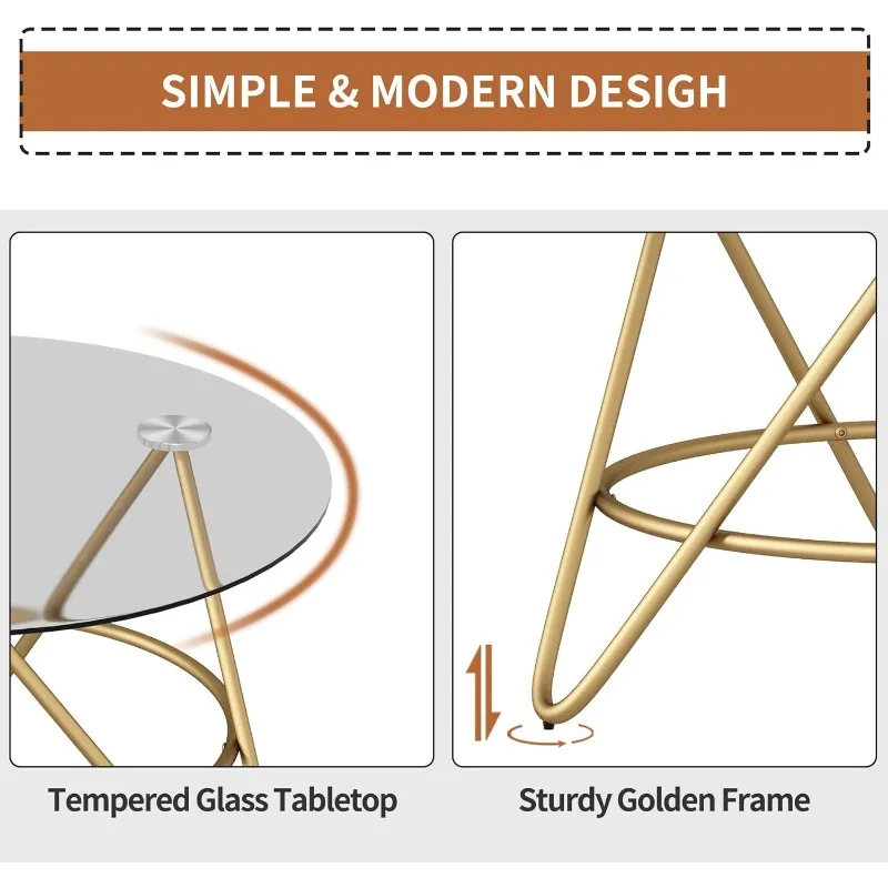 Mesa de centro redonda, mesa de centro de vidrio para sala de estar, dormitorio, oficina en casa, mesa de centro moderna con vidrio templado.