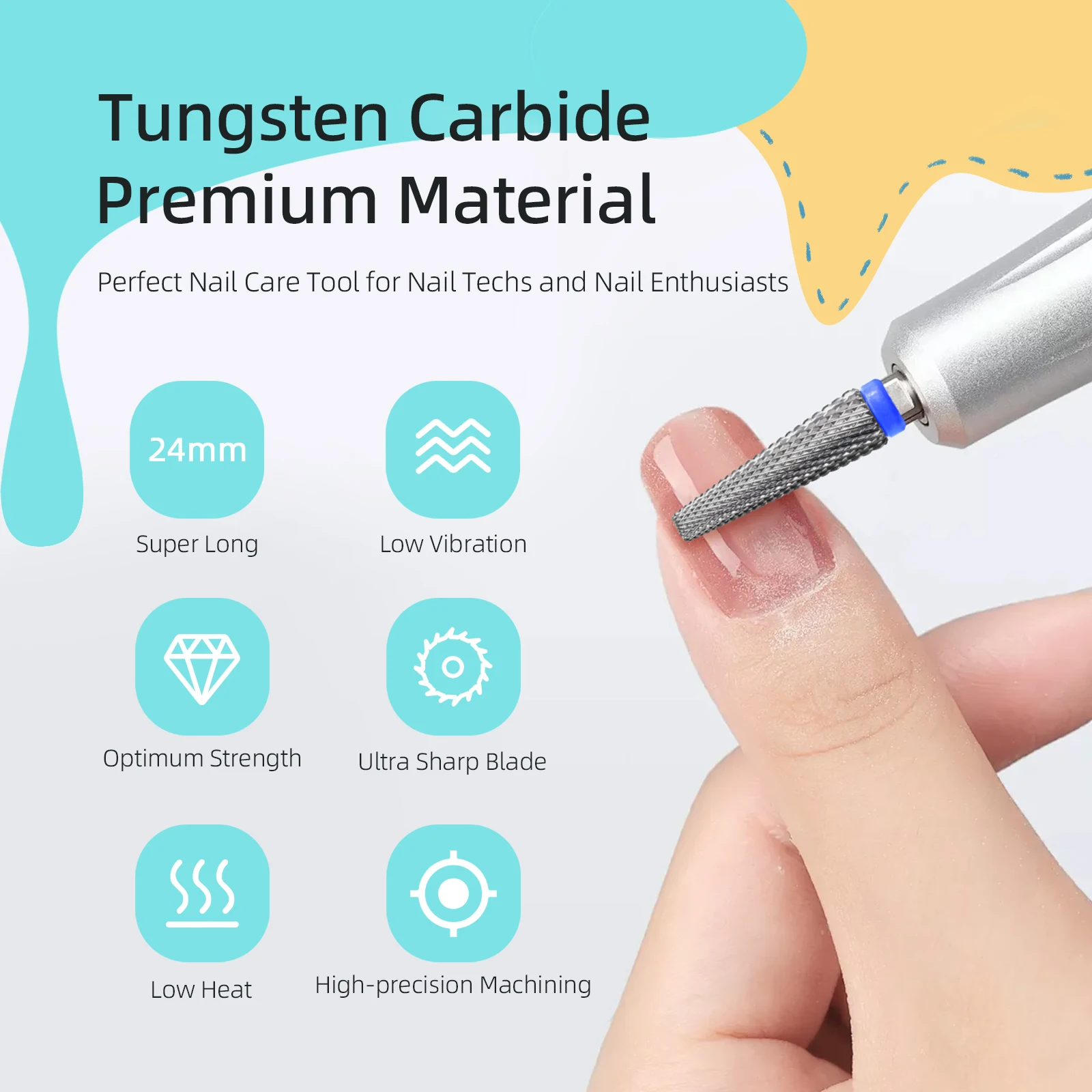 HYTOOS 24mm Super Long 5 in 1 Punte da trapano per unghie Accessori per molatura elettrica con fresa in carburo per manicure a croce bidirezionale