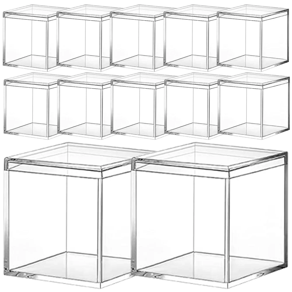 12pcs Clear Acrylic Candy Boxes Square Cubes Storage Boxes Chocolate Biscuits Cookies Packing Boxes Jewelry Wedding Party Favors