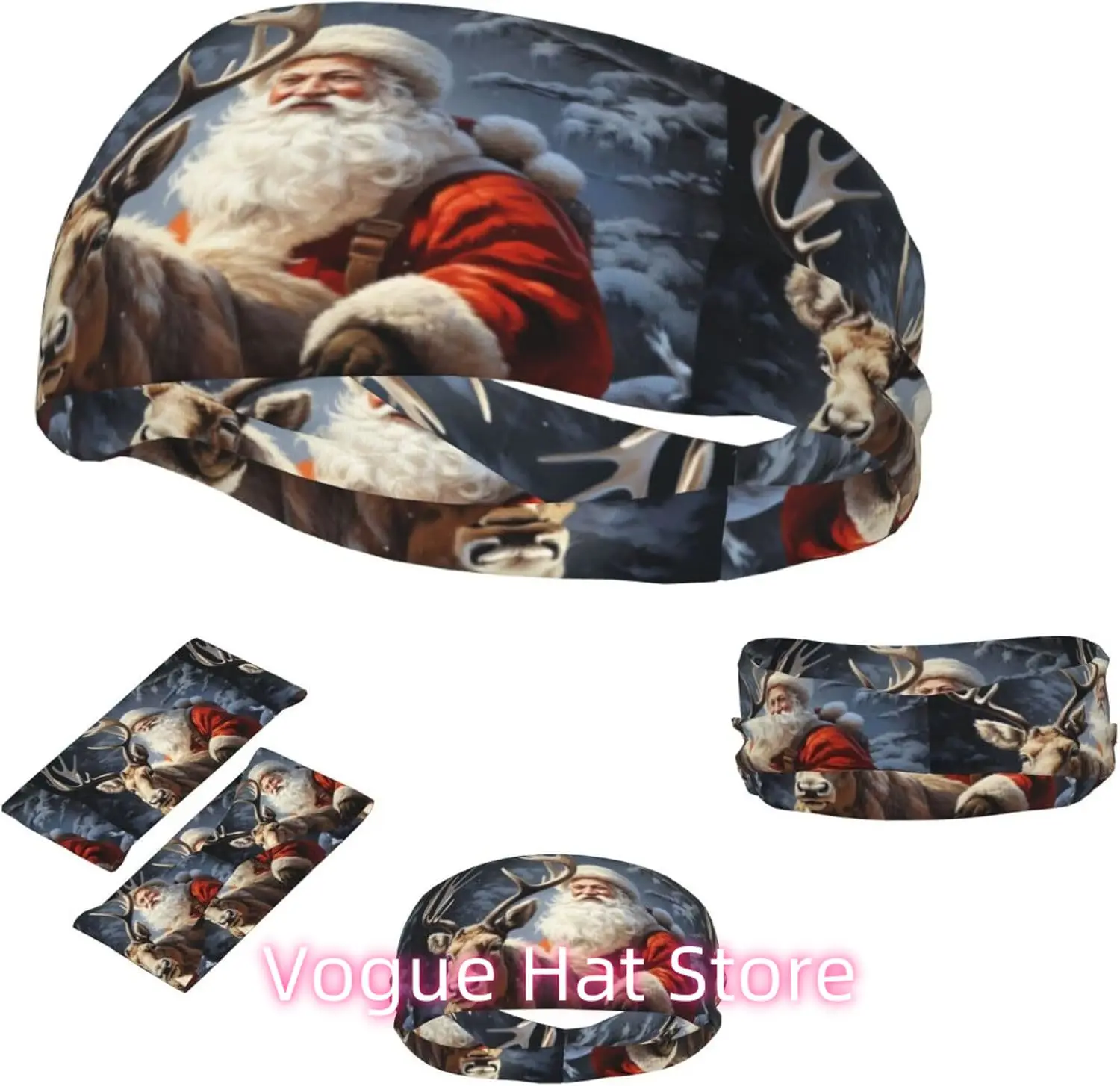

Sports Headband for Men Women Moisture Wicking Athletic Sweatband Santa Claus and Deer Elk Workout Sweat Bands Non Slip Headband