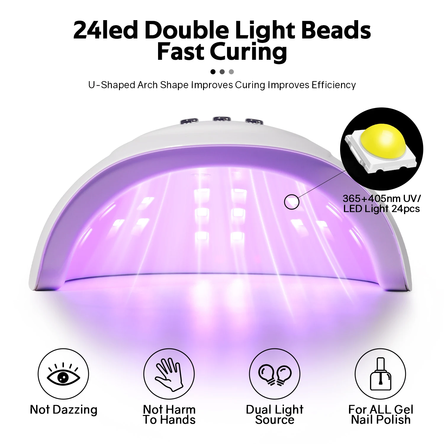 72W UV LEDネイルランプ 24LEDネイルドライヤー ジェルネイルポリッシュ硬化用 3段階タイマー設定付き プロ用マニキュアツール