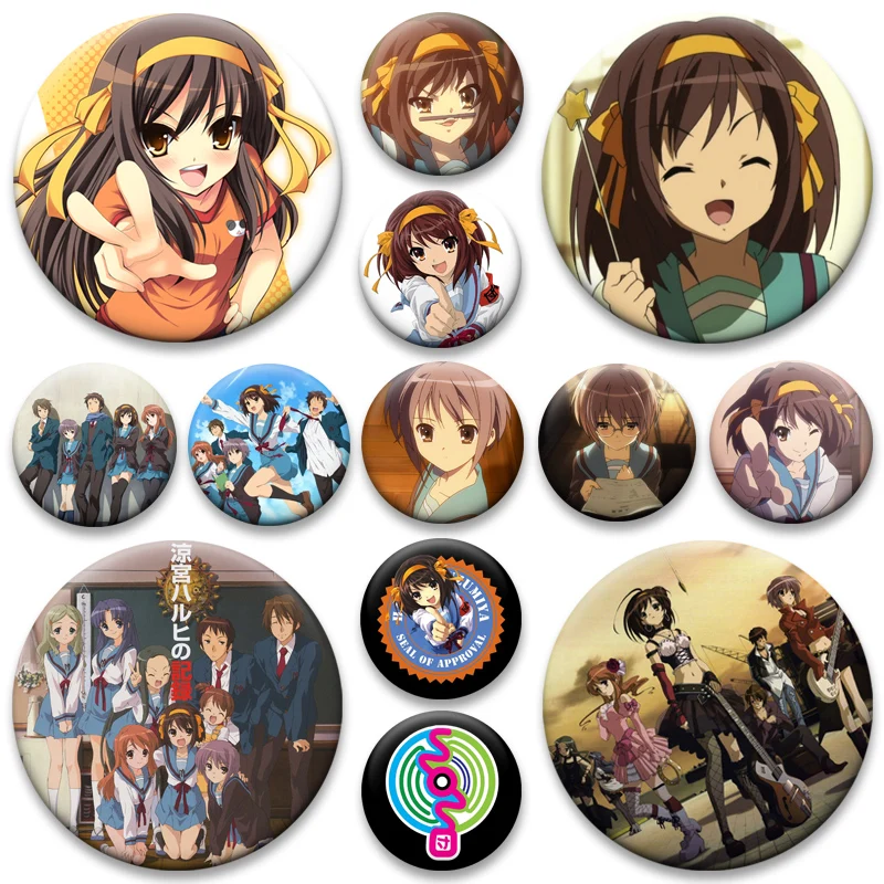 

Exquisite Round Brooches Anime Suzumiya Haruhi No Yuukyuu Lapel Pins Nagato Yuki,Asahina Mikuru Badge Jewelry Gifts Accessories