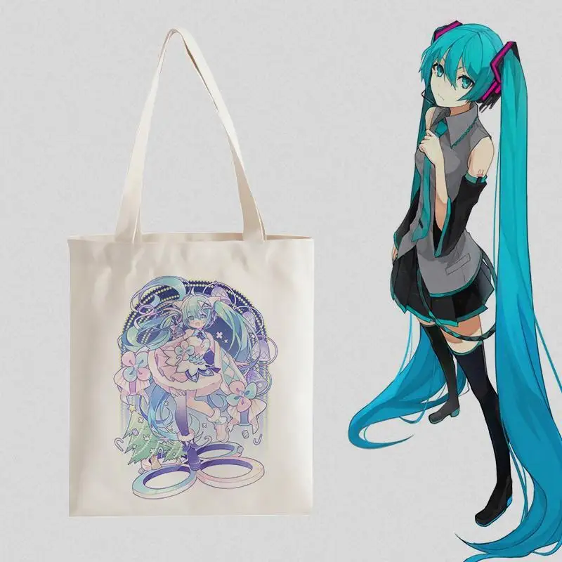 Hatsune Miku Anime Periphery One Shoulder Canvas Bag boys Student Handheld School Bag Beautiful Girl miku Same Shopping Bag