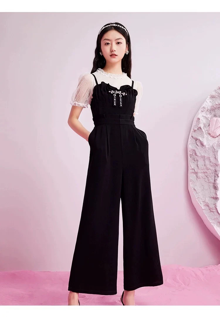 FEXATA Heavy Du Diamond Tuta a gamba larga impreziosita Nuova collezione primaverile Comodi pantaloni lunghi a vita alta in fibra di poliestere