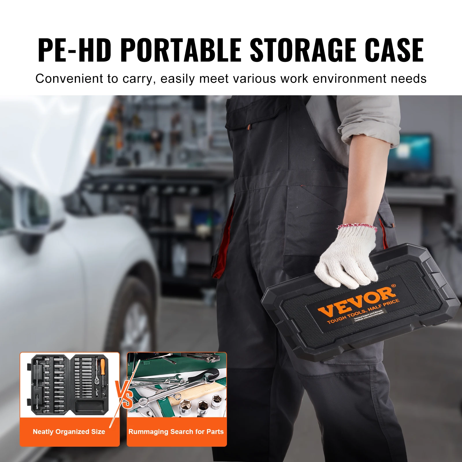 VEVOR presa a 6 punti apertura Set di attrezzi da 54 pezzi prese Standard SAE e metriche con custodia per uso industriale o domestico