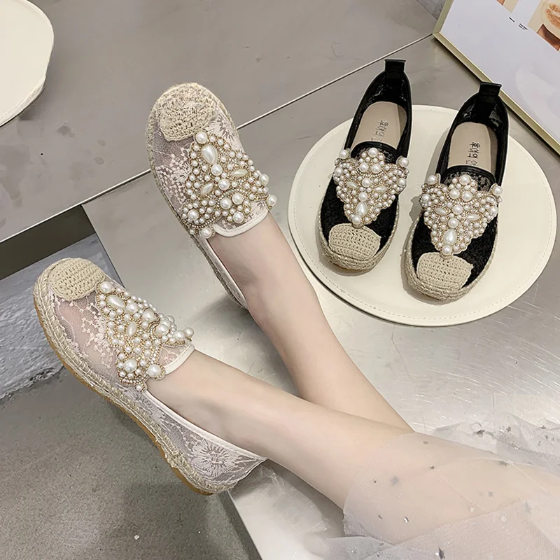 Rubber Sole Women's Flats Luxury Bling Women's Shoes Mesh Breathable Women's Casual Shoes Round Toe Slip-on Shoes Womens Shoes