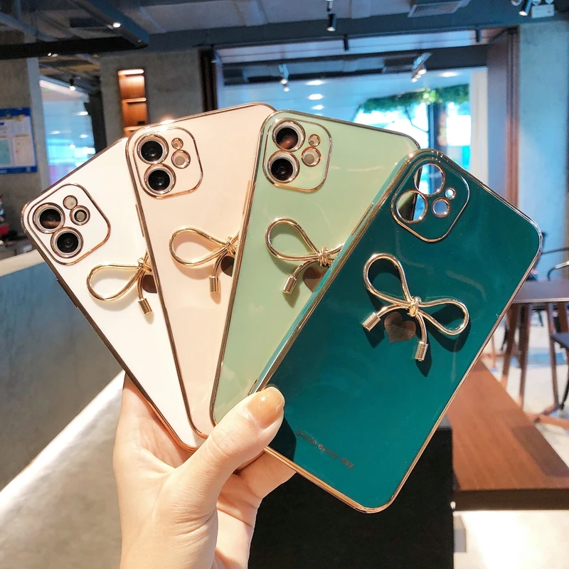 Love pattern bowknot Phone Case For iphone 11 12 13 14 Pro Max XS X XR 7 8 Plus mini SE 2020 Soft Silicone Shockproof Cover