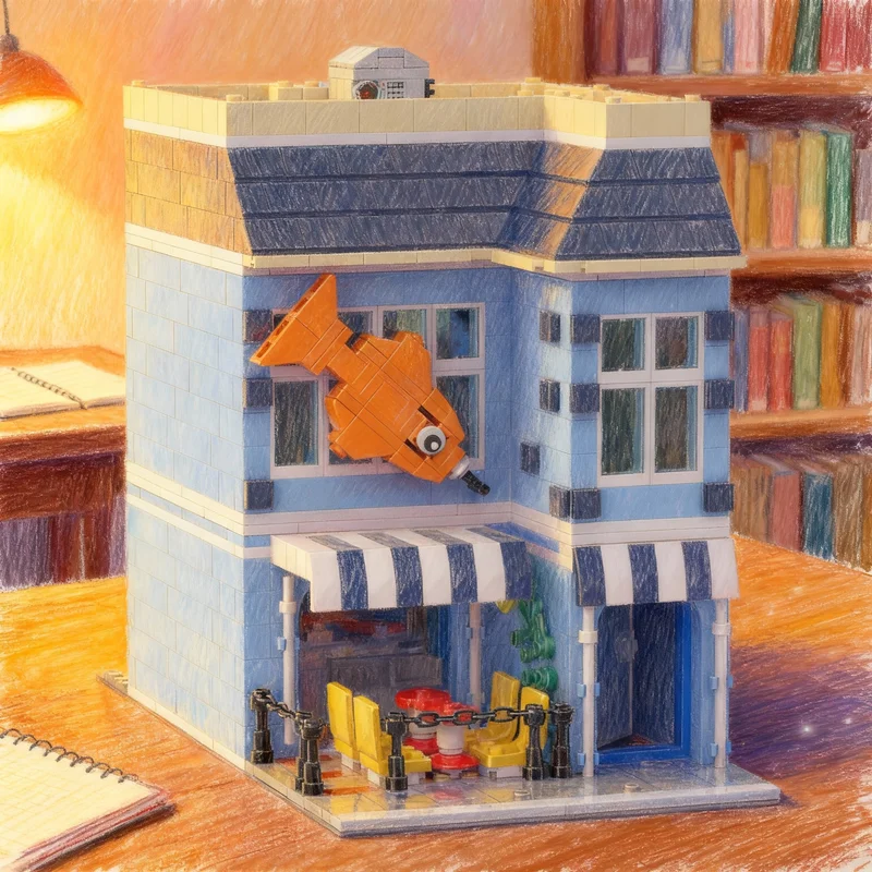 

1183pcs MOC Fish Chip Shop Modular Streetscape Model Building Christmas Gifts Blocks Construction Toys Creative Idea Education