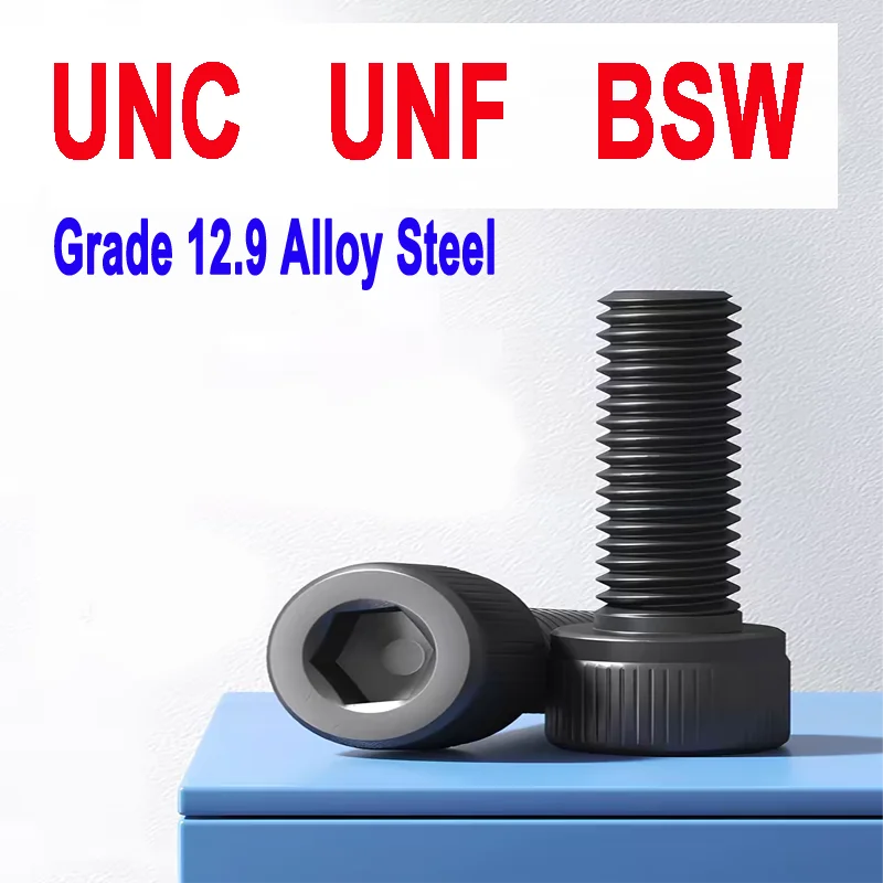 

Grade 12.9 Black Alloy Steel Hex Socket Knurled Cap Screws DIN912, Allen Key Bolts 1/4''-5/8'' UNC/UNF