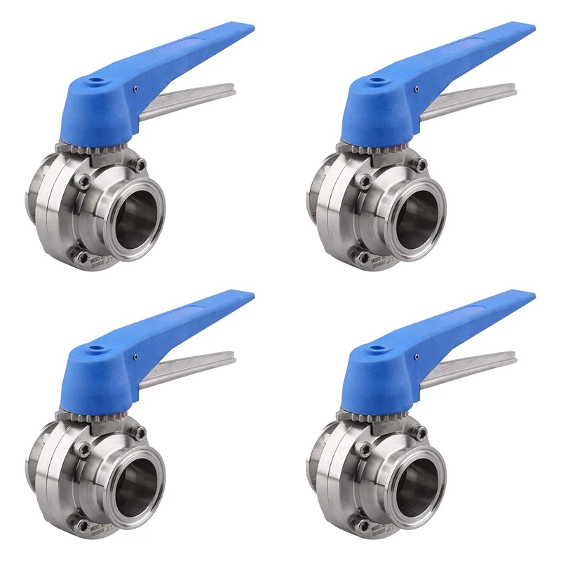 

4X Butterfly Valve With Blue Trigger Handle Stainless Steel 304 Tri-Clamp (1.5 Inch Tri Clamp Butterfly Valve)