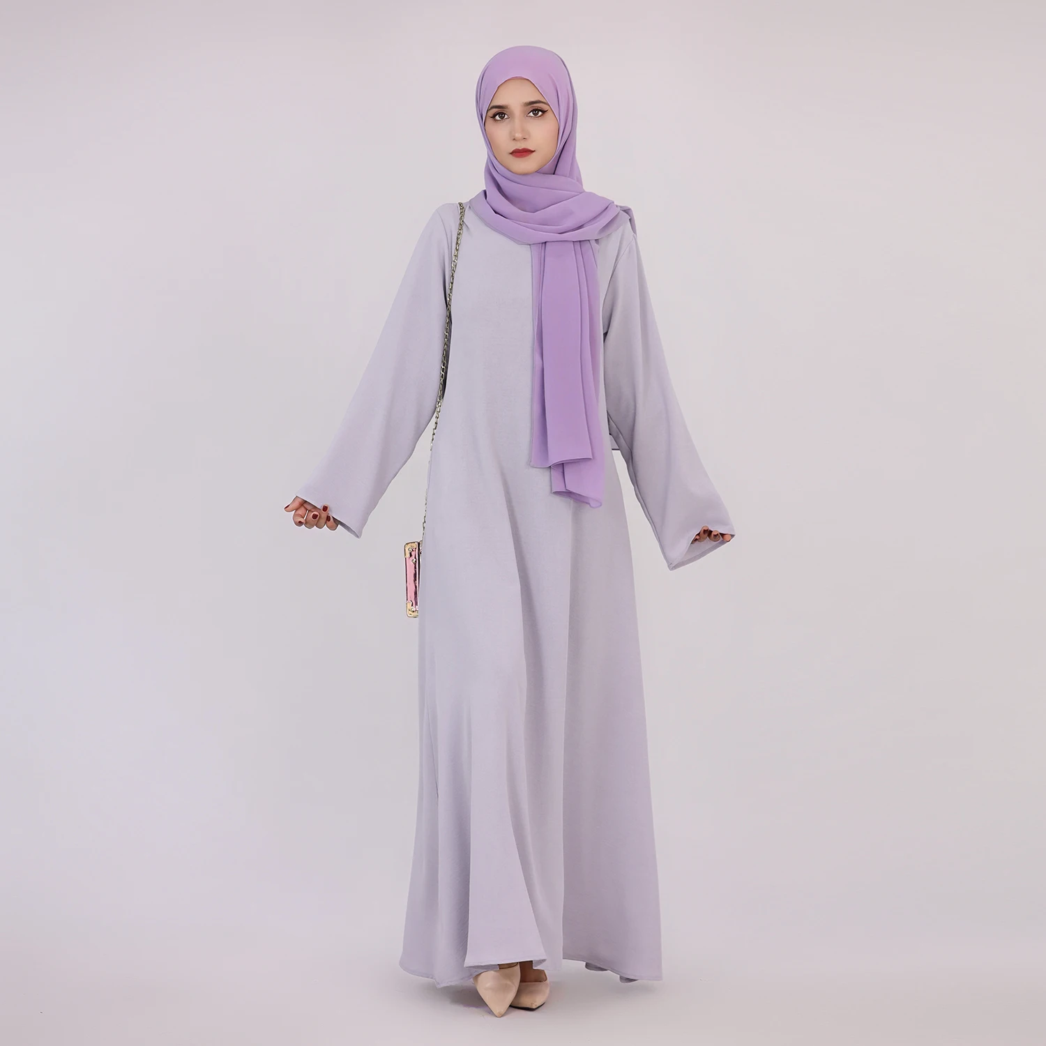 Imagem -04 - Vestidos Abaya Estilo Simples Maxi para Mulheres Muçulmanas Roupas Islâmicas Dubai Turco Robe Hijabi Eid Casual Deslizamento Interno sem Lenço