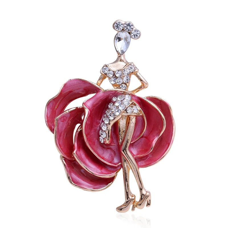 

Fashion Sparkle Rhinestone Dancing Girl Brooch 2 Color Optional Lapel Pin Jewelry Accessory Gift