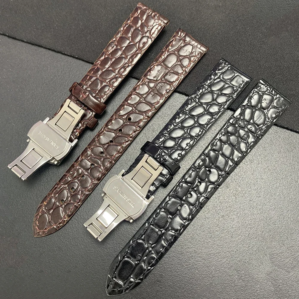 12 14 16 18 19 20 21 22mm Double Sided Crocodile Alligator Genuine Leather Watchband Watch Band Watch Strap Butterfly Buckle