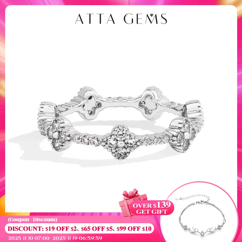 

ATTAGEMS Eternity DVVS1 Кольцо с муассанитом для женщин 100% настоящее серебро 925 пробы с позолотой для свадебной вечеринки, очаровательные ювелирные изделия, новинка