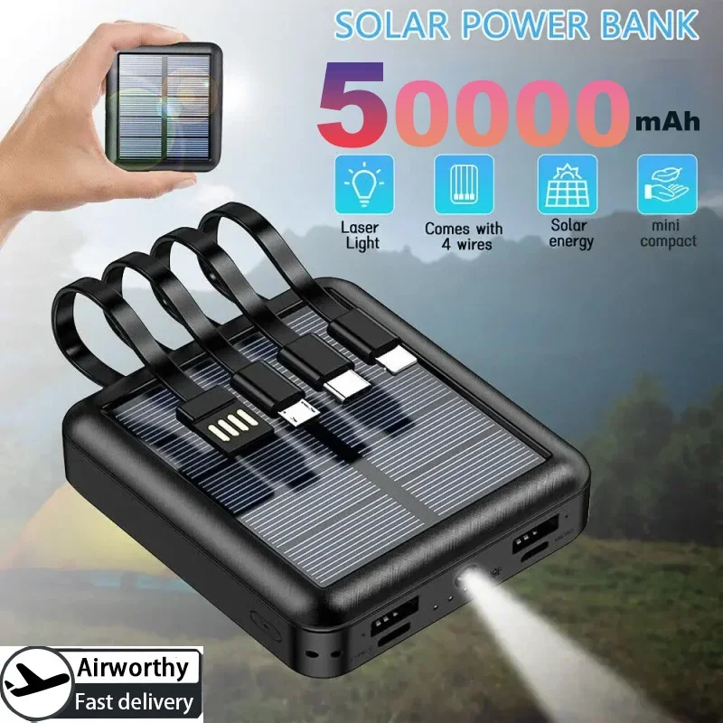 50000mAh Solar Power Bank 2.1A  Double USB Fast Charging With Flashlight External Backup Battery For IPhone Xiaomi Samsung