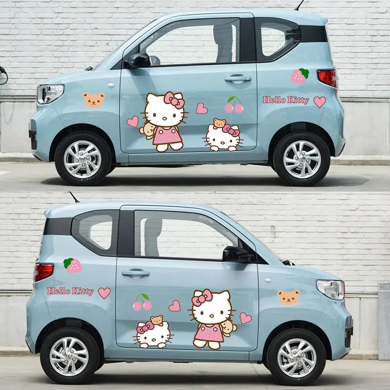 Autocollants de voiture de dessin animé Hello Kitty, fleurs des deux côtés, décoration de dessin animé, autocollants pour couvrir les rayures, universel pour voiture