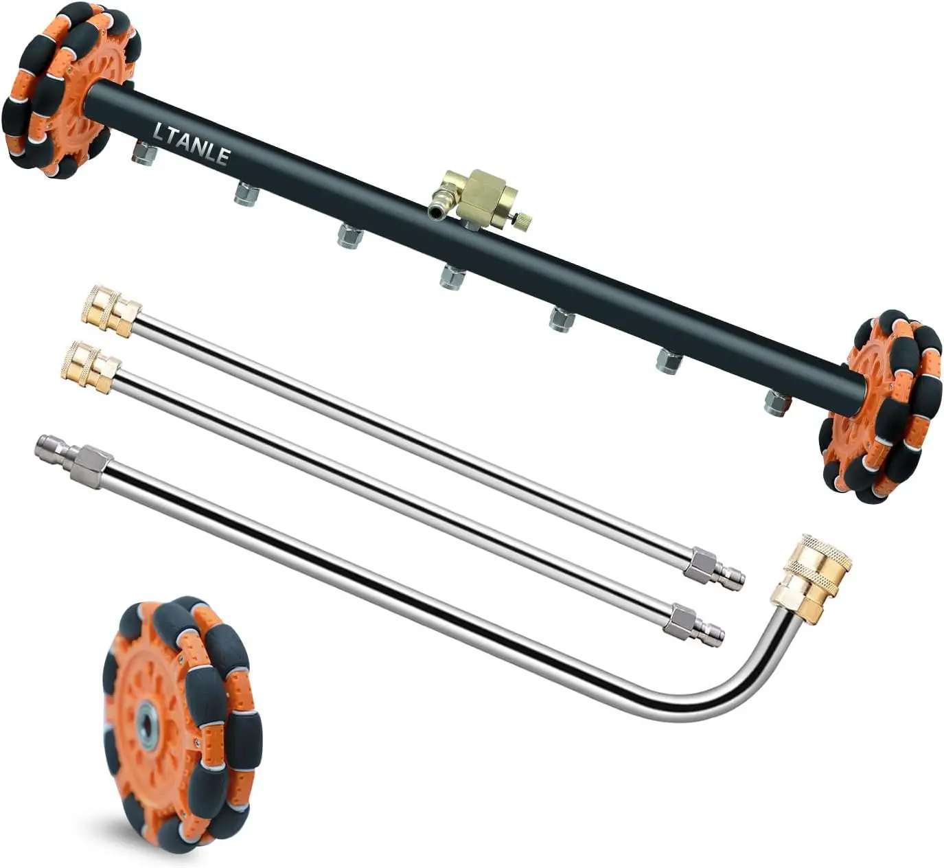 

2-in-1 Pressure Washer Attachment: 23" Surface Cleaner with 7 Nozzles, 3 Rods, Spare Wheel, 4000 PSI