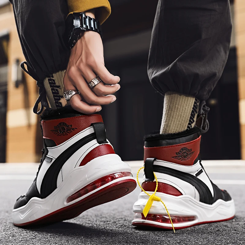 أحذية جلدية عالية الجودة للرجال مقاومة للماء مع وسادة هوائية دافئة من الصوف أحذية رياضية غير رسمية لفصلي الخريف والشتاء #2