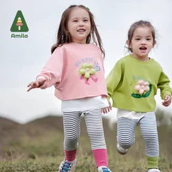 Amila-traje de bebé para niña, traje suave y transpirable A rayas, informal, de alta calidad, Clase A, 2 piezas, novedad de primavera 2024