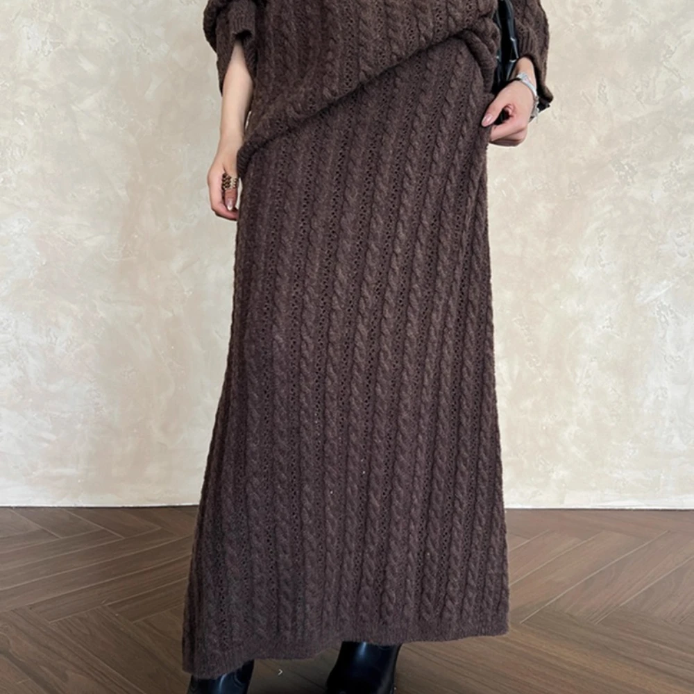 TWOTWINSTYLE الصلبة تقسم متماسكة لطيف تنورة الإناث عالية الخصر فضفاضة أنيقة رومانسية المرأة التنانير الطويلة الخريف الاسلوب المناسب #3