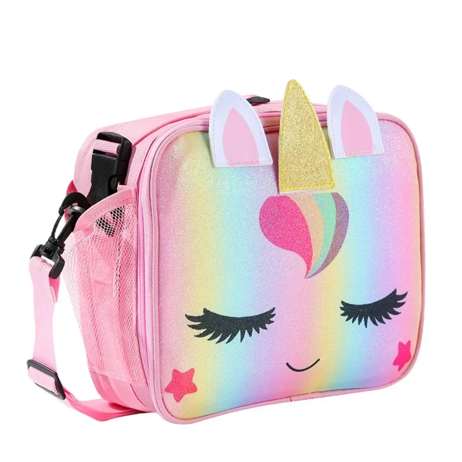 Colorful Unicorn Lunch Bag Kids Cartoon Insulated Thermal Food Bag Lunchbox Picnic Supplies Insulated Cooler Bags for Picnic