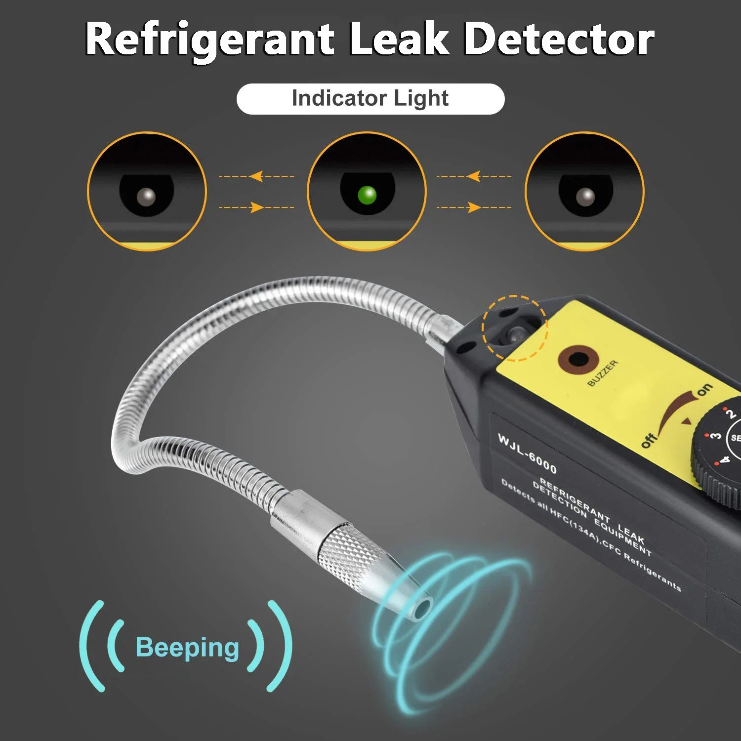 WJL-6000 Freon Leak Detector Halogen Leak Detector Refrigerant Gas HVAC Air Conditioner R22 R410A R134A R1234YF CFCs HCFCs HFCs