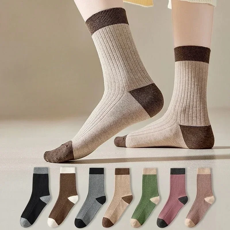 3/5/7 Pairs Women's Kawaii Stacked Socks Japanese College Style Mid Calf Solid Color Ins Trendy Autumn Winter Long Socks