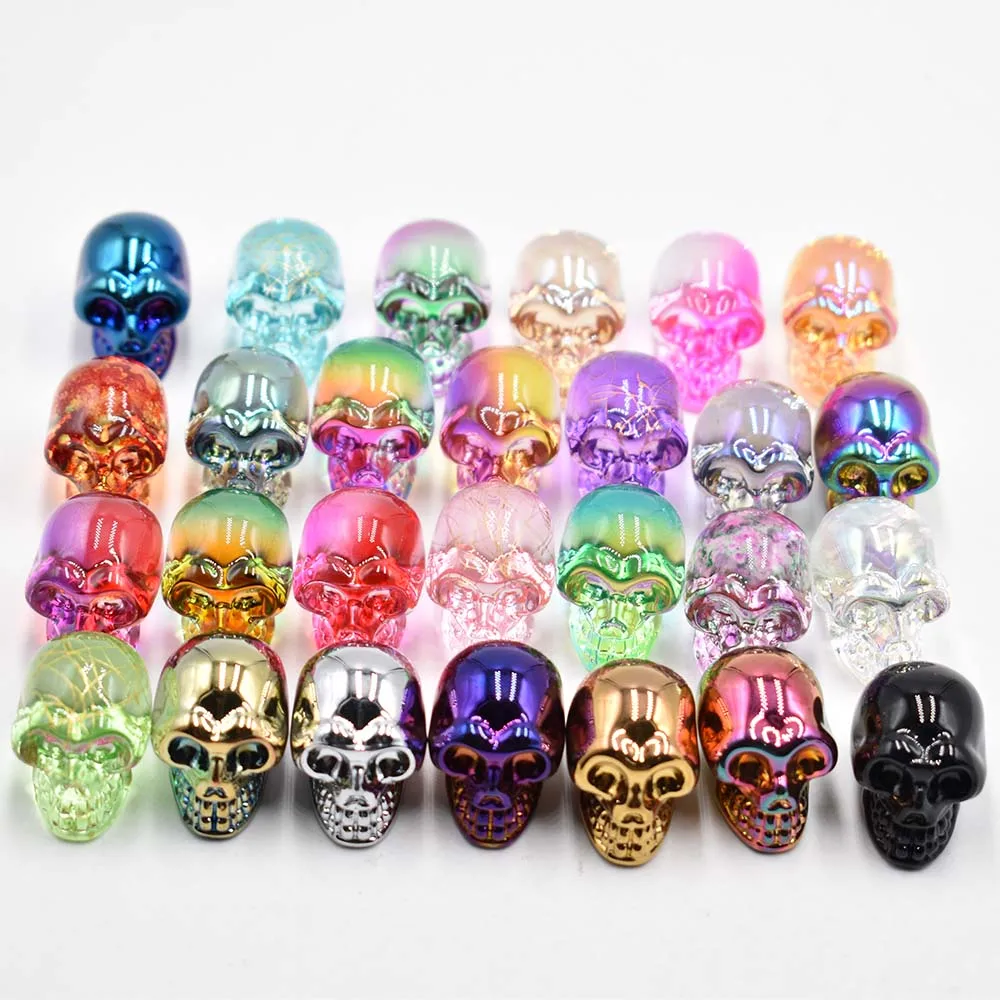 Großhandel 12 Stück/Set, modische, hochwertige Anhänger aus gemischtem Glas in Totenkopf- und Skelettdesign für DIY-Schmuckherstellung, kostenloser Versand. – Detail 1