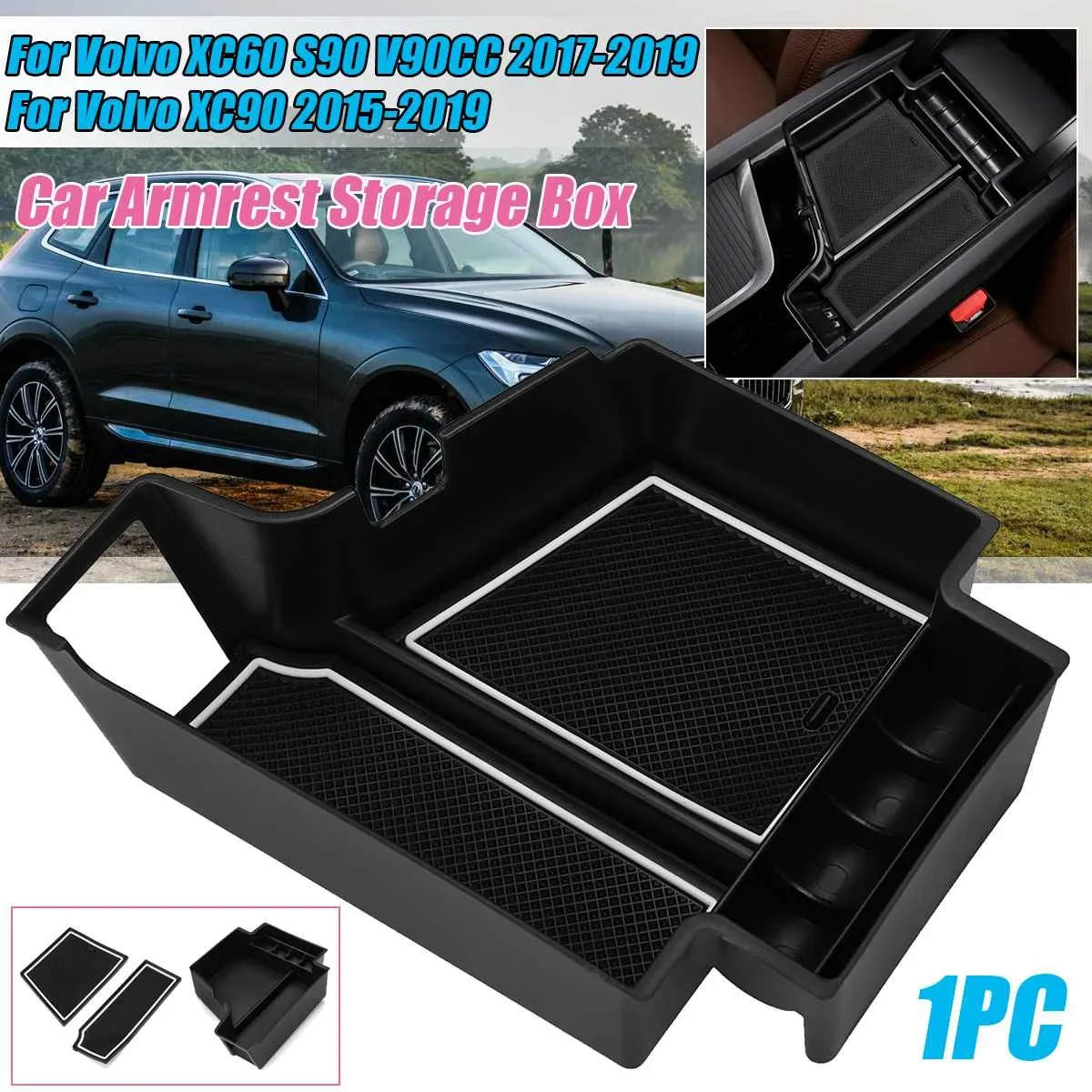 Car Armrest Storage Plate Box Container Holder Tray For Volvo XC60 S90 V90CC 2017-2019/XC90 2015-2019 Armrest Box Exterior Part