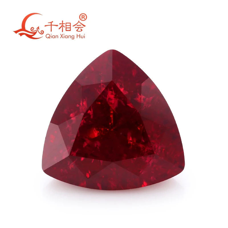 

Trillion Shape Lab Created grown Ruby Deep Red Natural Cut Loose Gem Stone with Minor Cracks And Inclusions