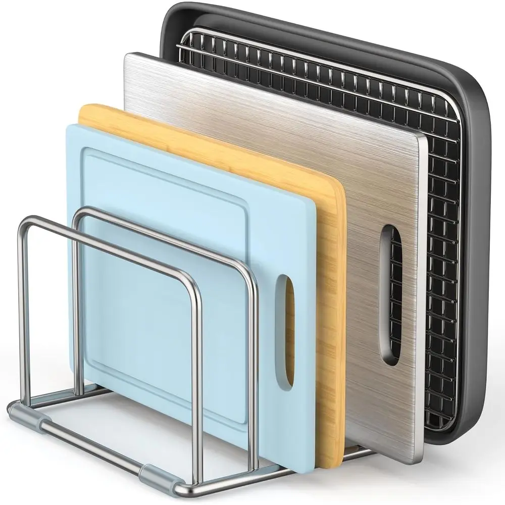 Stainless Steel Chopping Board Holder with Cookie Sheet Storage Rack, 1.0 & 1.2 Inch Slots (1 Pack)