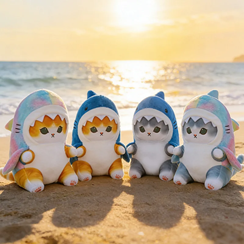 Little Cat Wearing A shark Mask Plush Toy Stuffed Animals Cute Baby Stuffed Doll Mini Pillow Decor Soft Children Birthday Gift