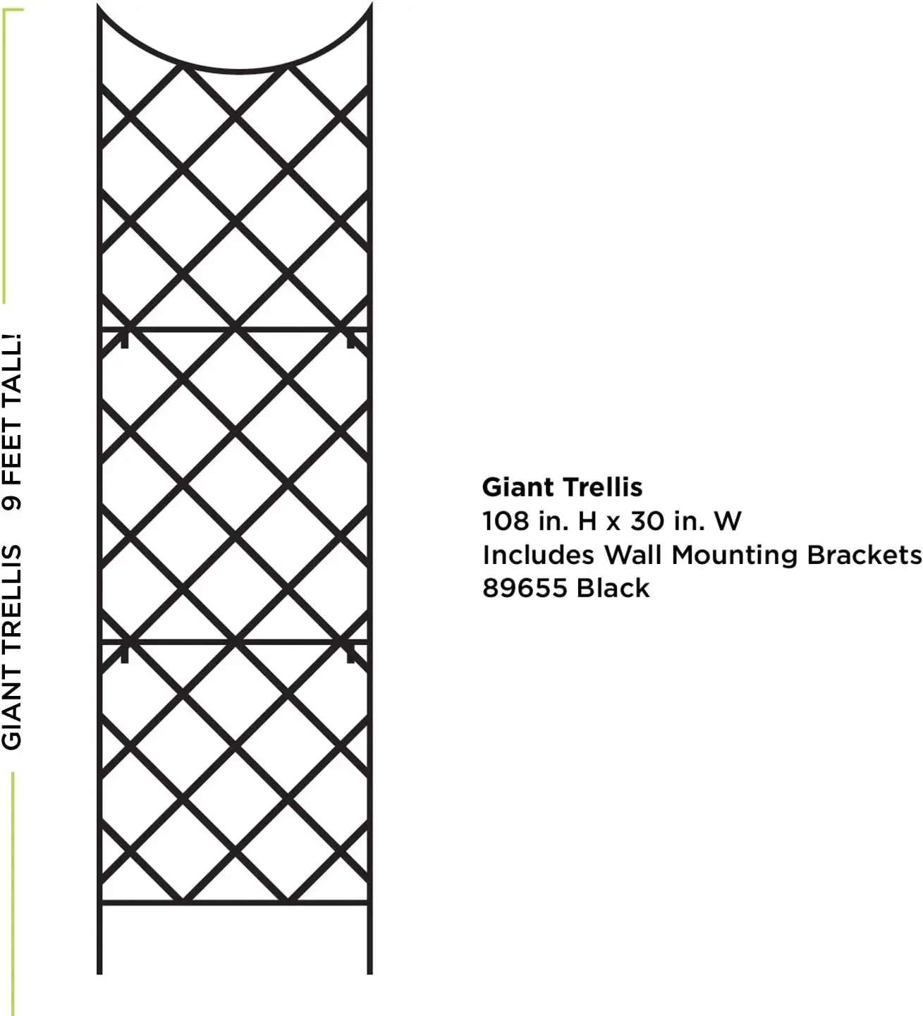 Black 108-Inch Height by 30-Inch Width Panacea 89655 Giant Trellis Includes Wall-Mounting Brackets Steel