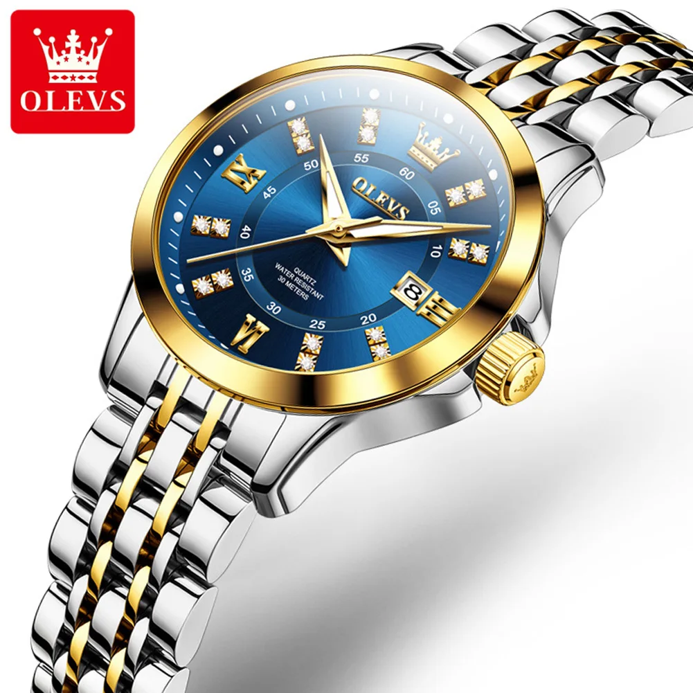 

OLEVS Women's Watch Luxury Steel Bracelet Quartz movement Waterproof Blue Wristwatches For Woman Watch relogio masculino Clock