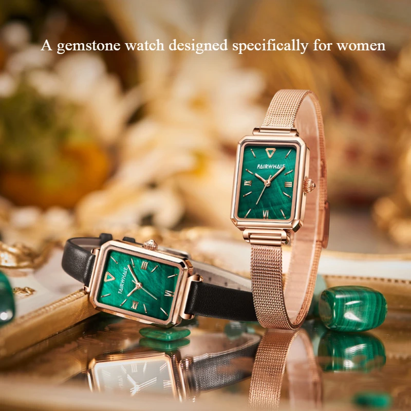 Fairwhale 3270 Women's Waterproof Retro Fashion Quartz Watch Small Rectangle Green Dial Designed for Ladies