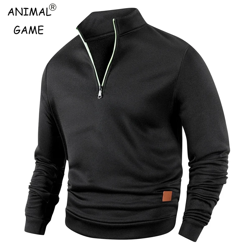 Men's Half Zipper Pullovers Athletic Sweatshirts Solid Color Long Sleeved Outdoor Streetwear Zip Up Lightweight Tracksuit Men