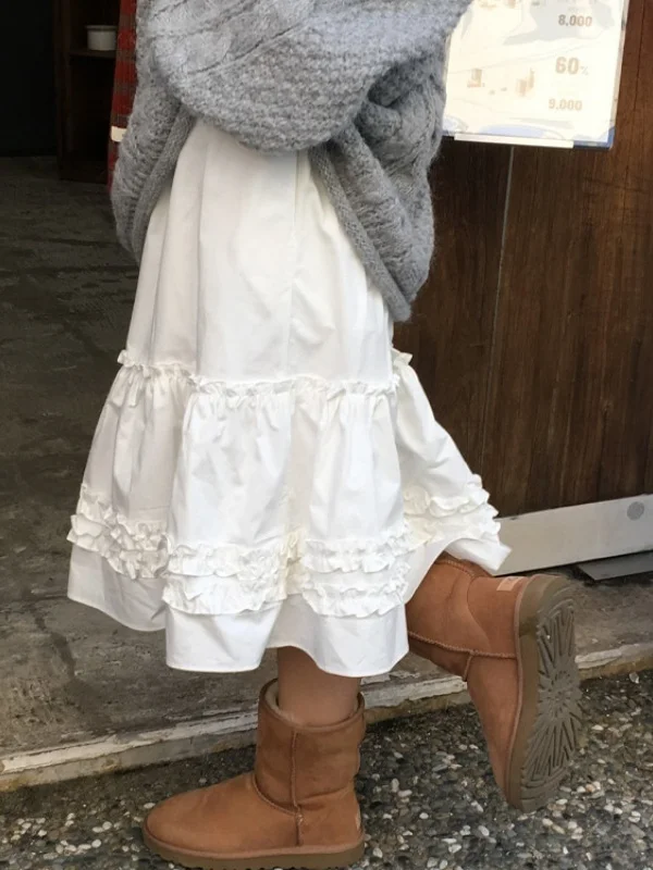 

Ретро-шик плиссированная юбка-клеш для женщин с эластичным поясом, дизайн «торт», А-силуэт, с милым кружевным декором, стройнящая, универсальная