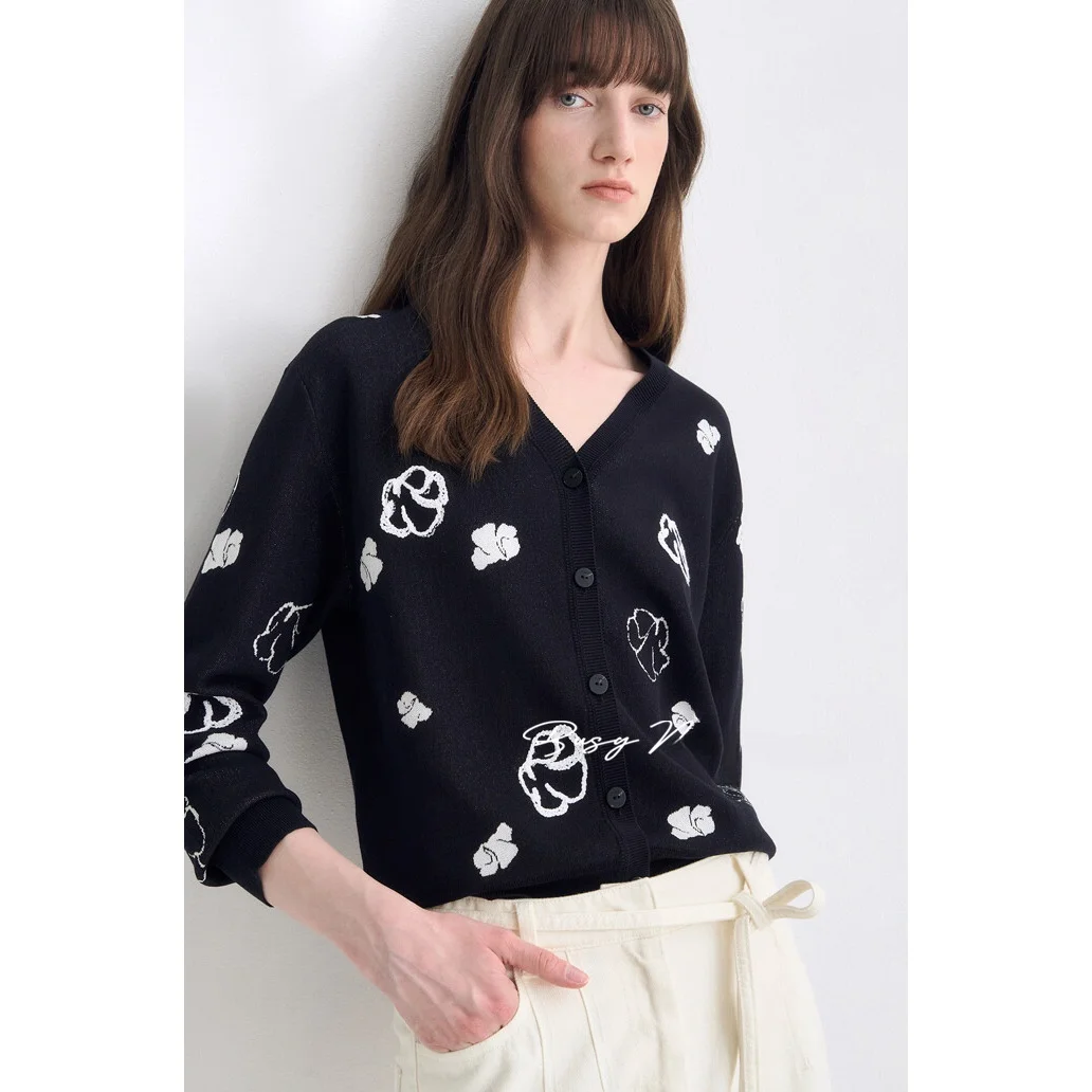 เสื้อสเวตเตอร์ถักไหมพรมทรงสลิม คอวี สีสันสดใส สไตล์ลำลอง ติดกระดุม แขนยาว สำหรับผู้หญิง