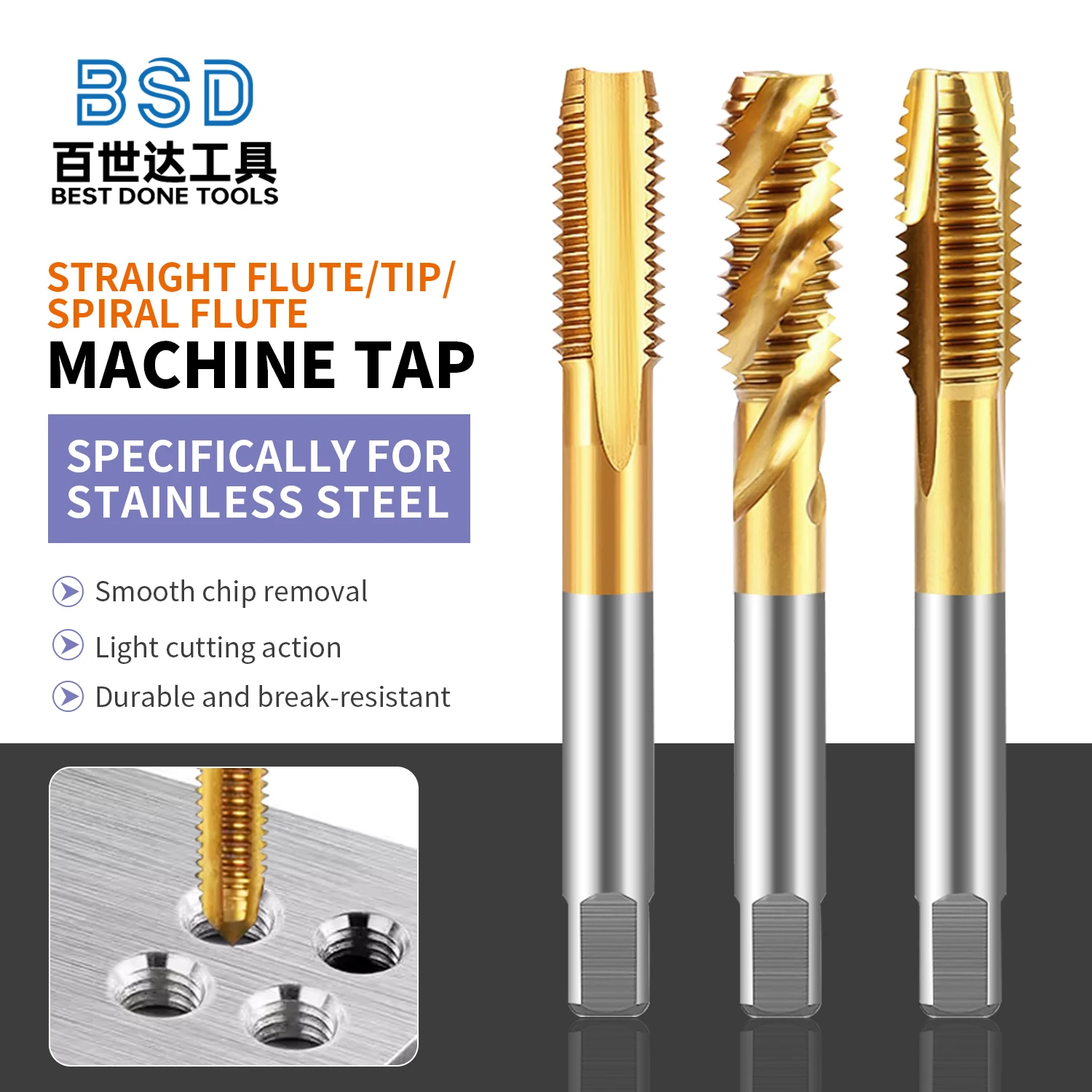 

Factory-Supplied HSS M35 Cobalt (5%) Nut Taps - TiN-Coated Metal Thread Taps