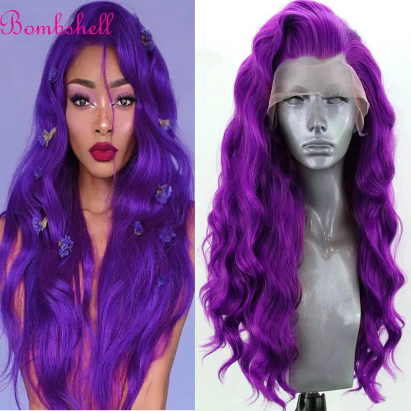 Dark Purple Color Water Wave Hair Wig Synthetic 13X4 Lace Front Wigs High Quality Heat Resistant Fiber Hair For Women Cosplay