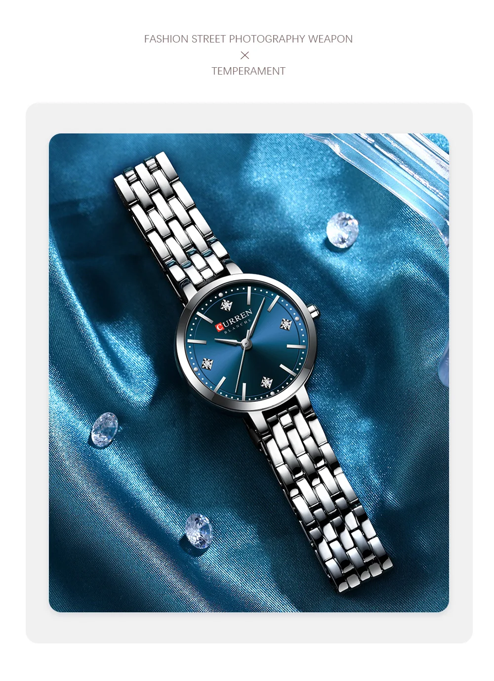 CURREN Damen Minimalistische Dünne Armbanduhr mit Funkelnden Strasssteinen, Luxuriöse Quarzuhr als Geschenk für Sie – Detail 15