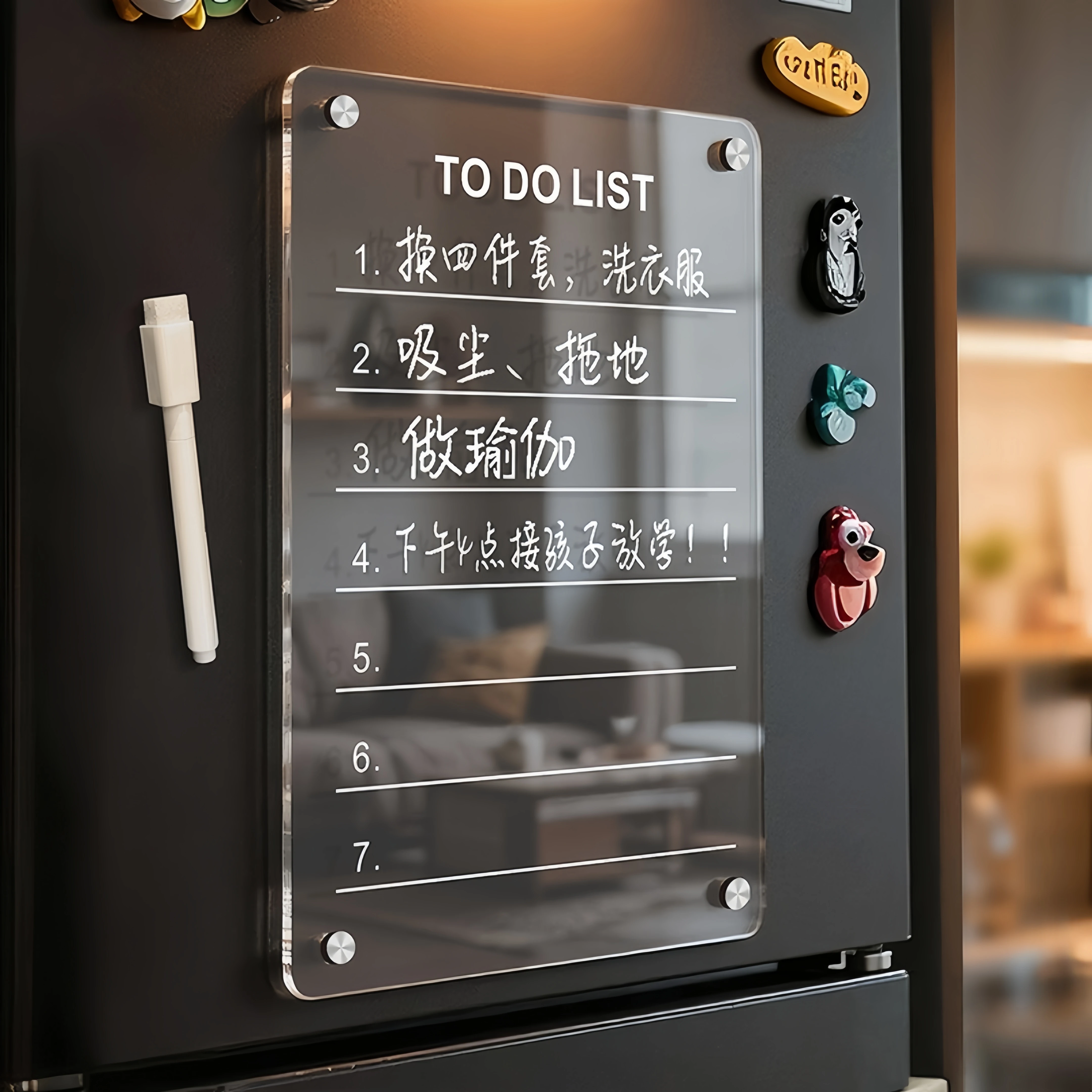 Acrylic Magnetic Dry Erase Board Reusable Fridge Message Board Multifunctional Daily Planner Memo Board for Home Office
