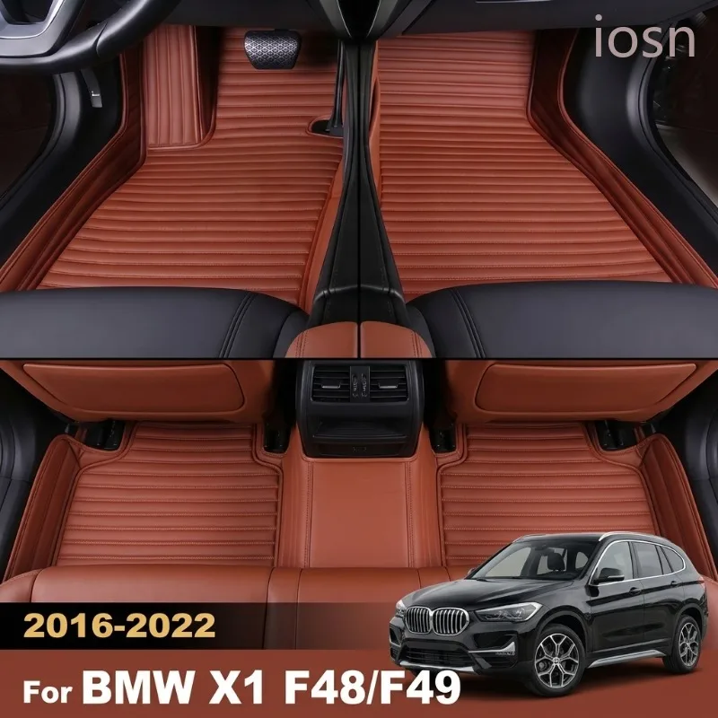 

For BMW X1 F48 F49 2016-2022 Custom Car Floor Mats Full Set Waterproof Stripe Foot Pads Protective Carpets Auto Interior Mat