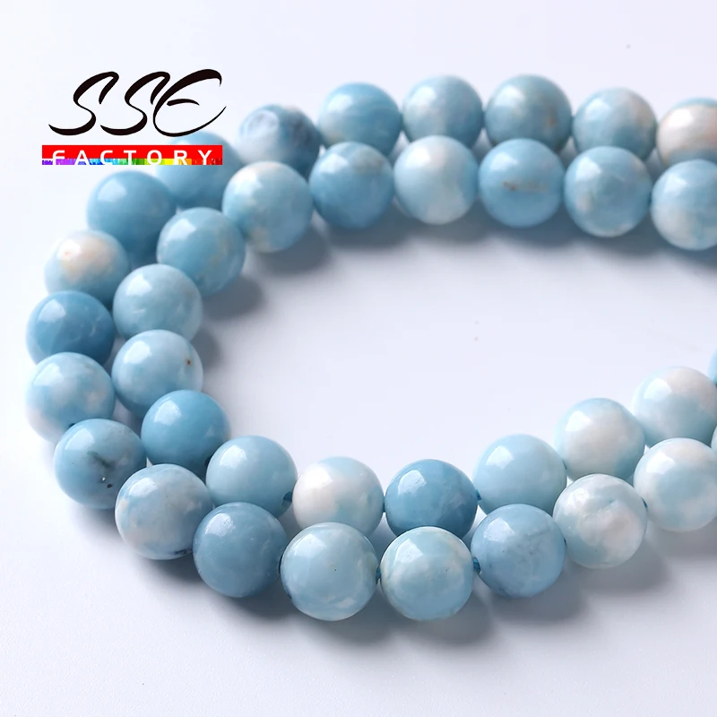5A Natural Blue White Larimar Gemstone Beads Round Loose For Jewelry Making Stone Beads DIY Bracelets Necklace 4 6 8 10 12mm 15\
