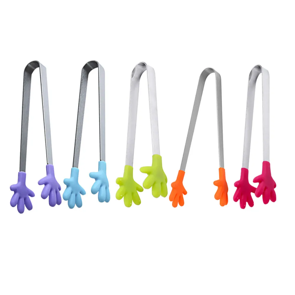 5Pcs Mini Silicone Tongs Hand Shape Design Heat Resistant Rustproof Easy Clean Small Kitchen Serving Tongs for Ice Sugar Candy
