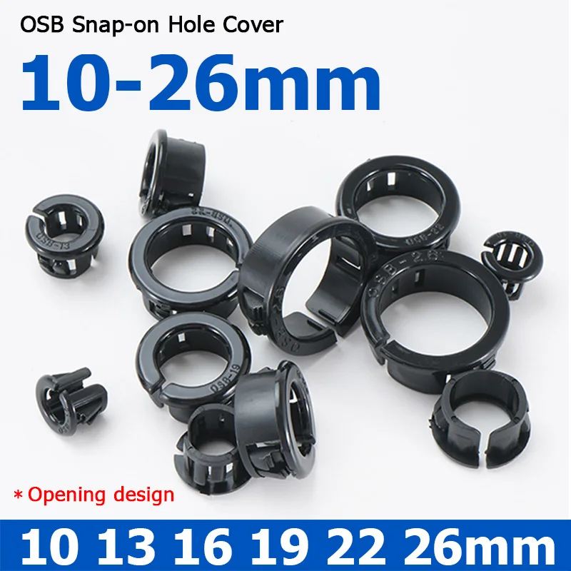 25-100pcs 10 13 16 19 22 26mm Black Opening Snap-on Hole Cover OSB Round Desk Wire PP Nylon Plastic Table Line Cable Hole Cover