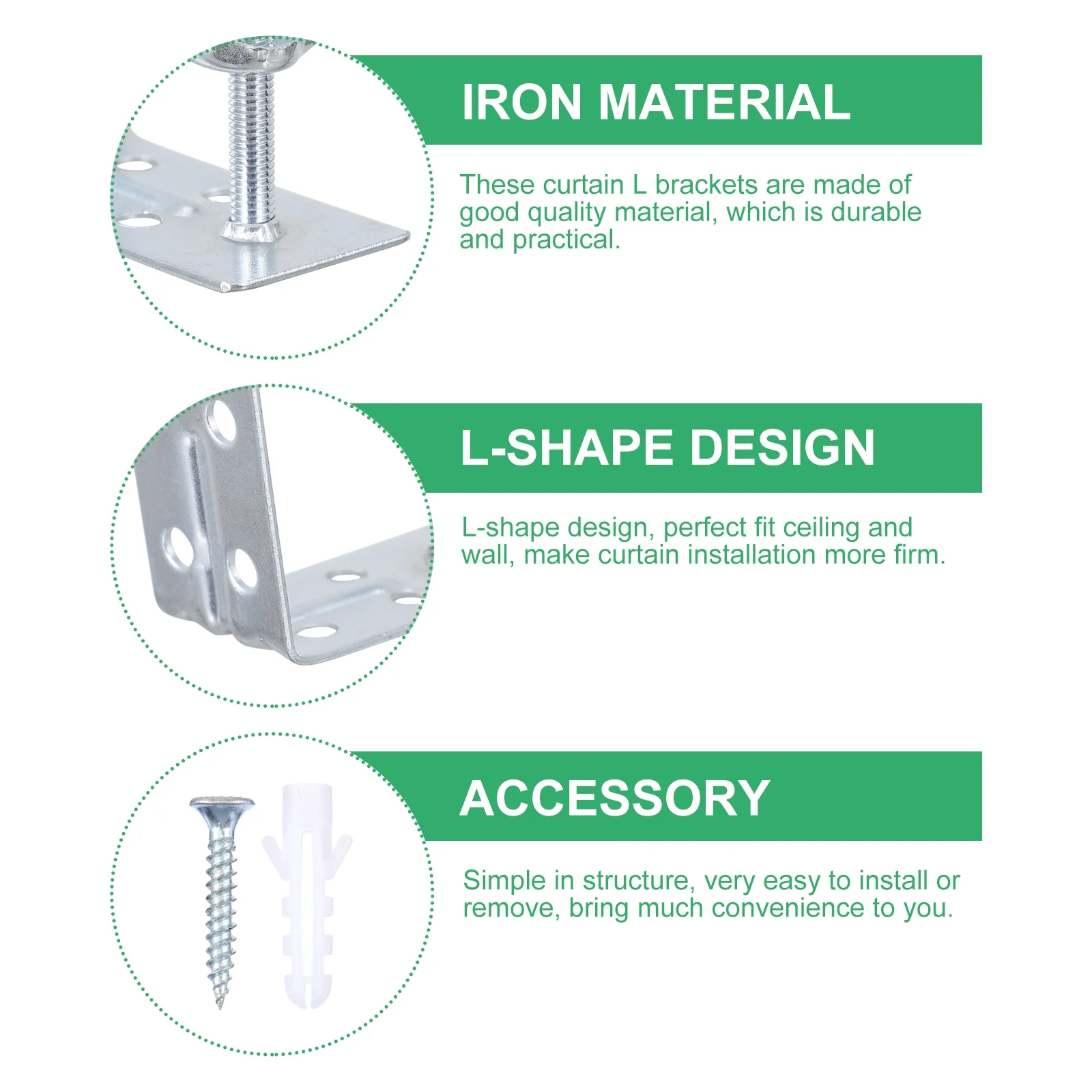 

8Pcs Heavy Duty Curtain Bracket Accessories Iron L Shape Curtain Fixing Brackets Side Mount Home Decor Bracket